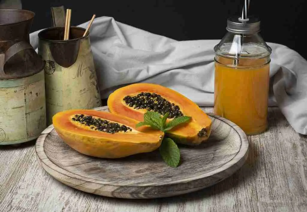 Papaya fruit with its juice