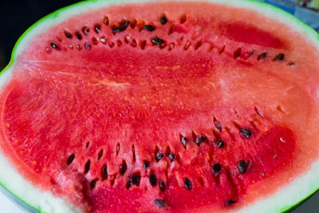 A picture of a watermelon with visible seeds