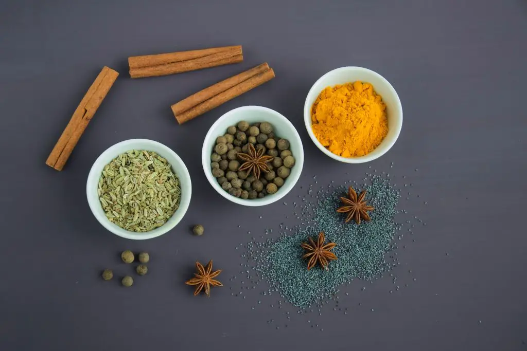 A picture of different types of spices